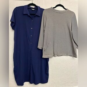 J Jill sz L Large Navy Pima Dress & Black & White Striped Pure Jill Top